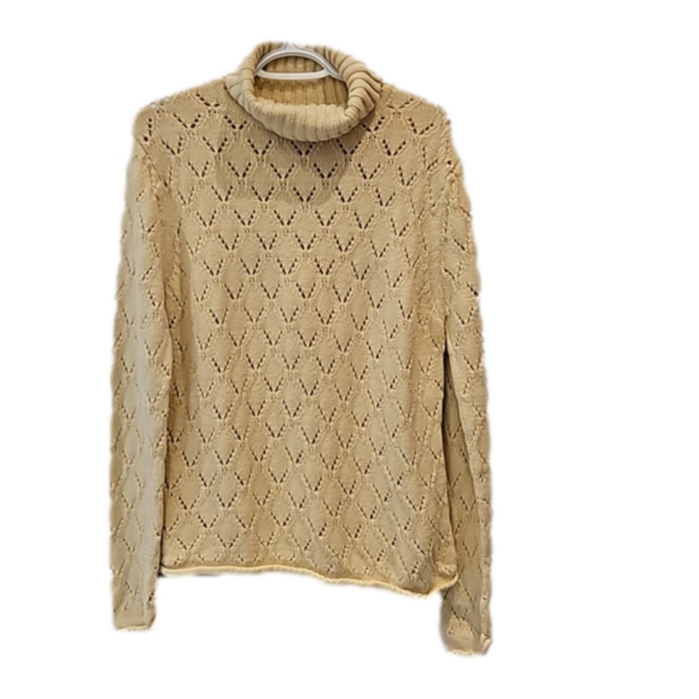 NORTHERN REFLECTIONS Knit Turtleneck Off White Cream Diamond Pattern Women